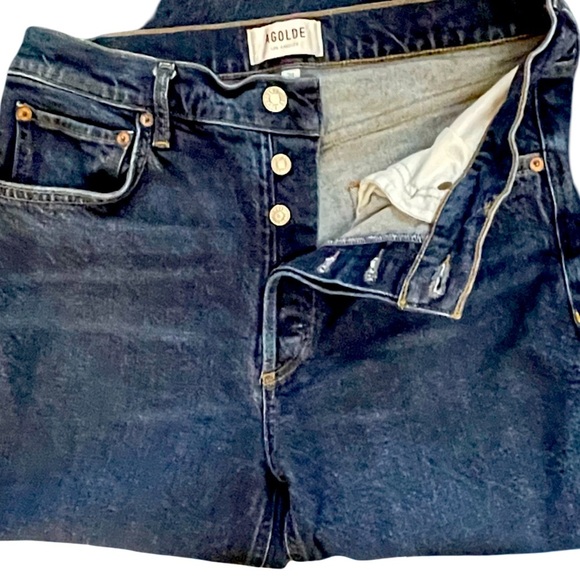 AGOLDE Riley Long High Rise Slim Straight Medium Blue Button Fly Women's Size 29 - Picture 8 of 12